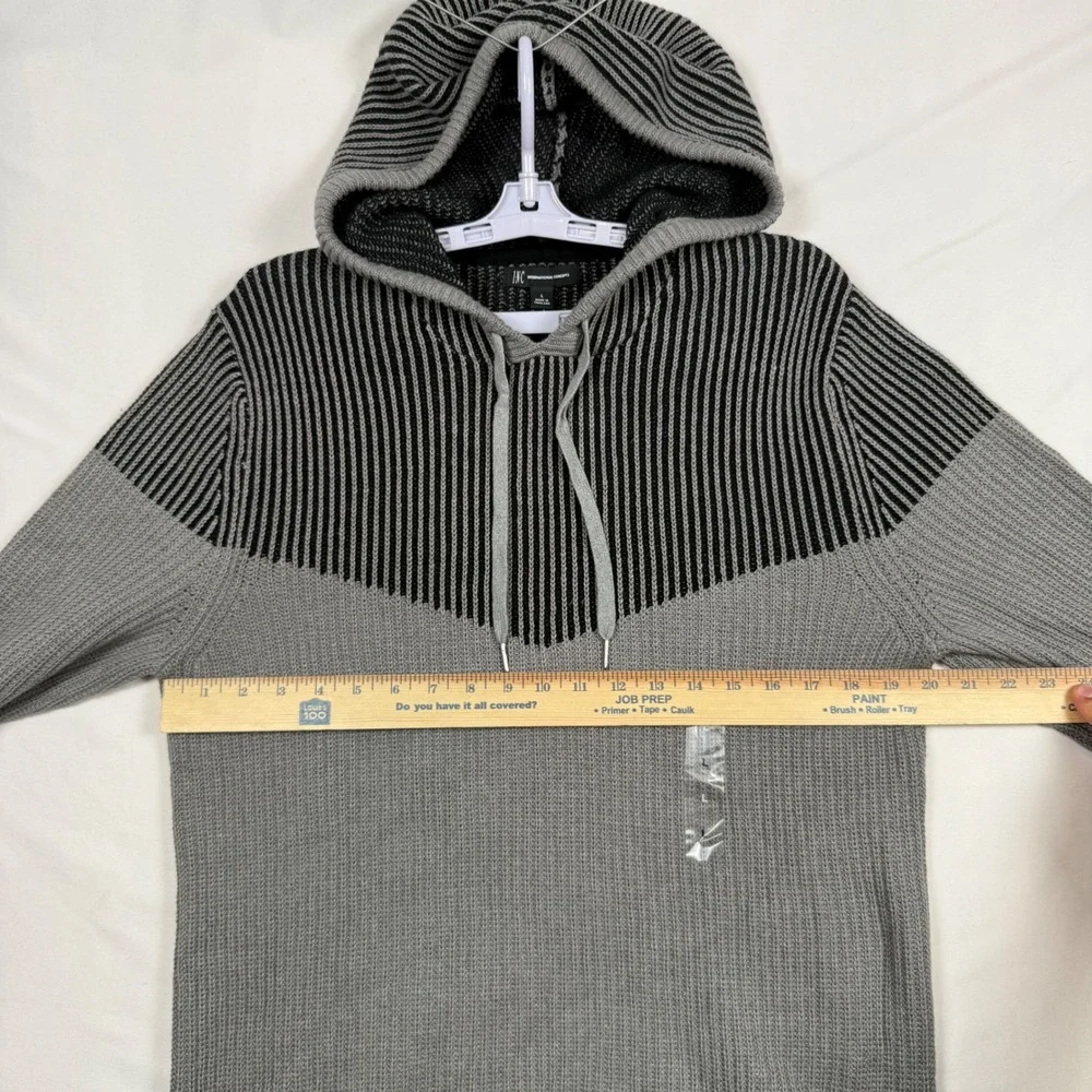 INC International Concepts Mens Heather Grey Striped Hooded Sweater L